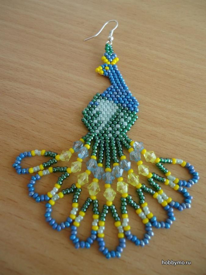 Серьги Павлин из бисера (схема) Море хобби мастер