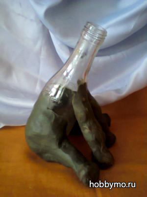 Cимвол года ЛОШАДЬ (декор бутылки) Cимвол года ЛОШАДЬ (декор бутылки),,новый год,пластилин,лепка,стеклянные бутылки,декор,лошади