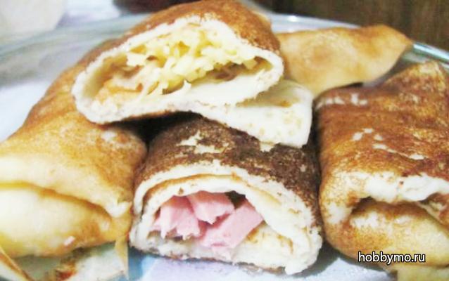 Блины с начинкой (с сыром и колбасой) Блины с начинкой (с сыром и колбасой)