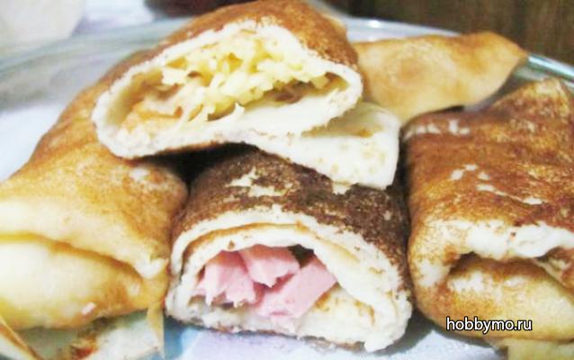 Блины с начинкой (с сыром и колбасой) Блины с начинкой (с сыром и колбасой),,блины с шоколадом,блины на молоке,блины,масленица,первые блюда