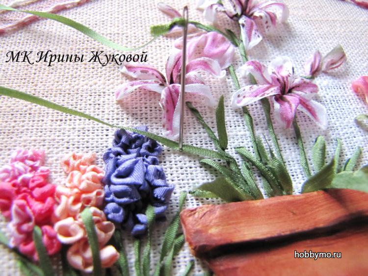 Вышивка лентами. Лилия, тюльпаны и гиацинты