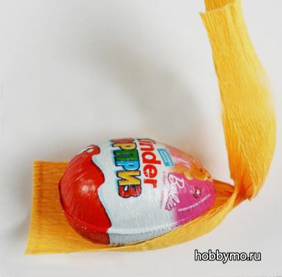 Цыпленок из киндера и гофрированной бумаги своими руками Цыпленок из киндера и гофрированной бумаги своими руками,,пасха,гофрированная бумага,цыплята,свит-дизайн,из киндера,киндер-сюрпризы
